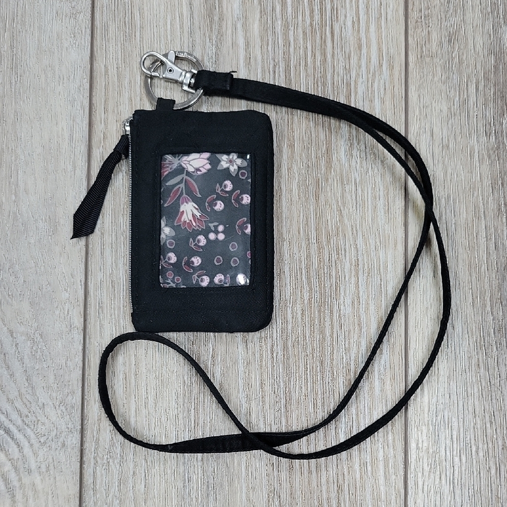 Vera Bradley Black With Floral Interior ID Lanyard